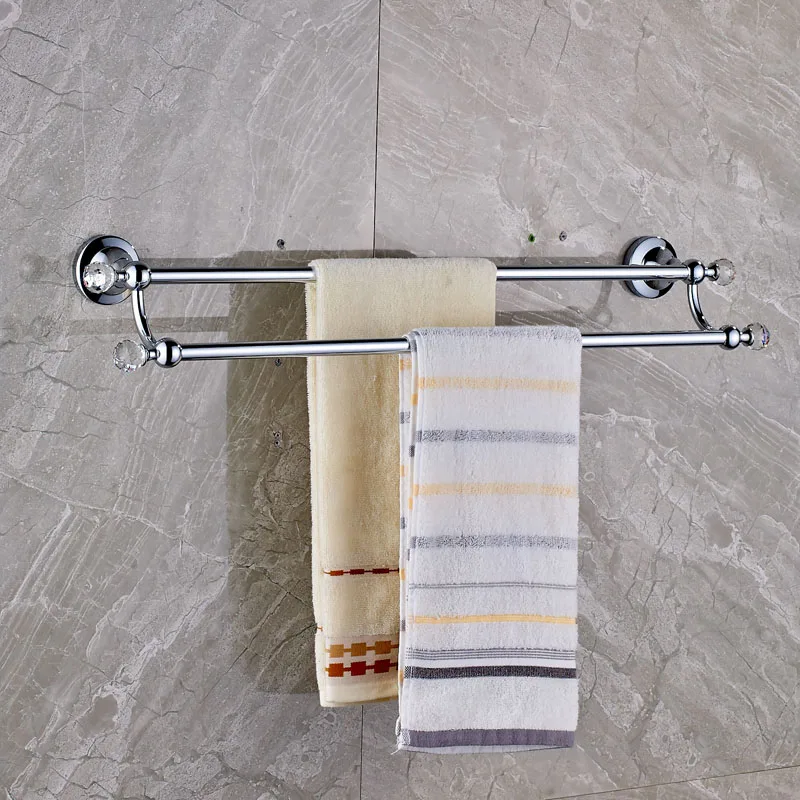 Chrome with Crystal Wall Mount Towel Bar Bathroom Double Towel Rack Brass Towel Rail