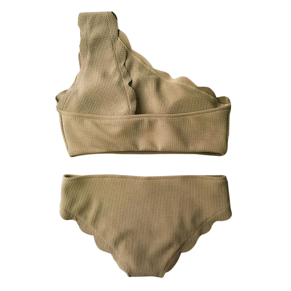 ZAFUL одно плечо комплект бикини Scalloped Купальники для малышек волна края Для женщин купальник Biquinis купальный Костюмы Maillot De Bain