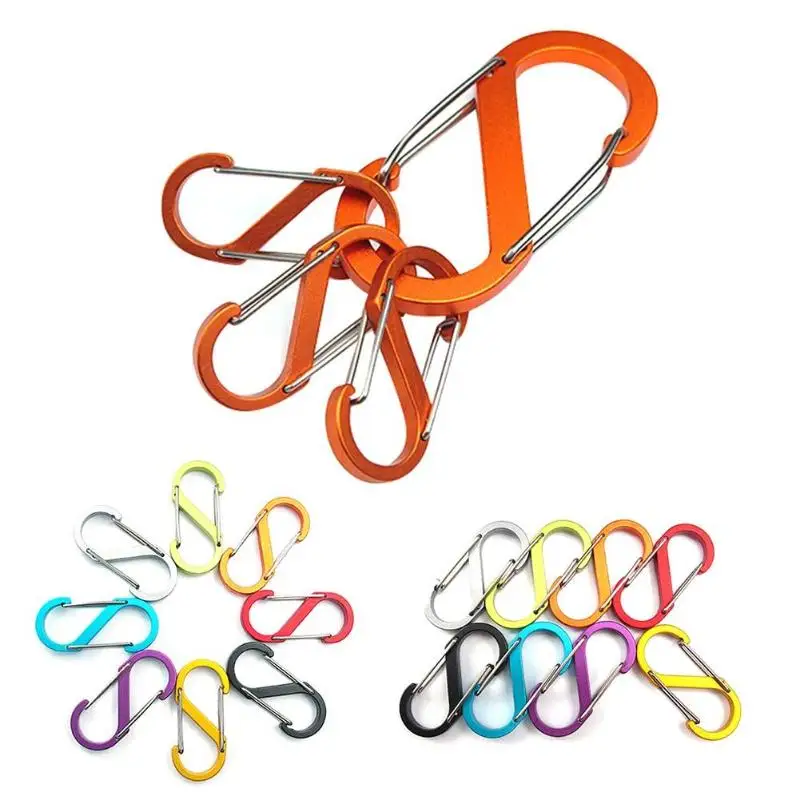 

Durable Carabiner Small S Shape Portable Aluminium Alloy Safety Buckle Multifunction Key Ring Lock Clip Hook (Random Color)