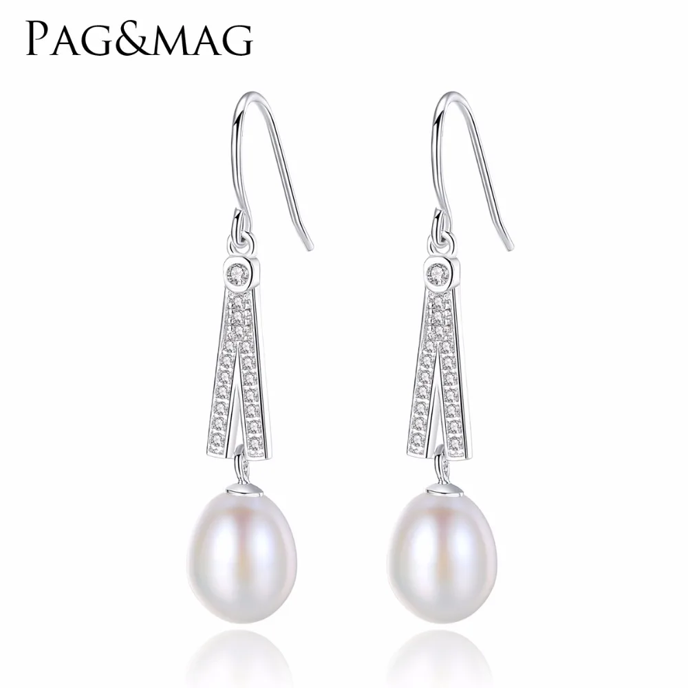 

PAG&MAG Fashion Brand Wedding & Engagement Jewelry Solid 925 Sterling Silver Long Earrings With Top Quality Pearls Wedding gift