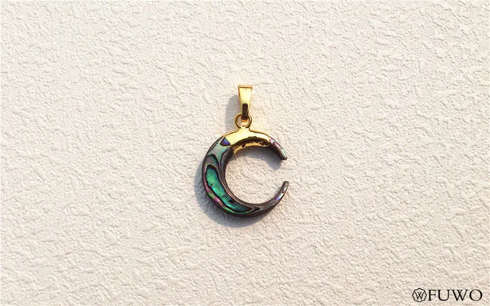 Natural abalone shell crescent pendant 7