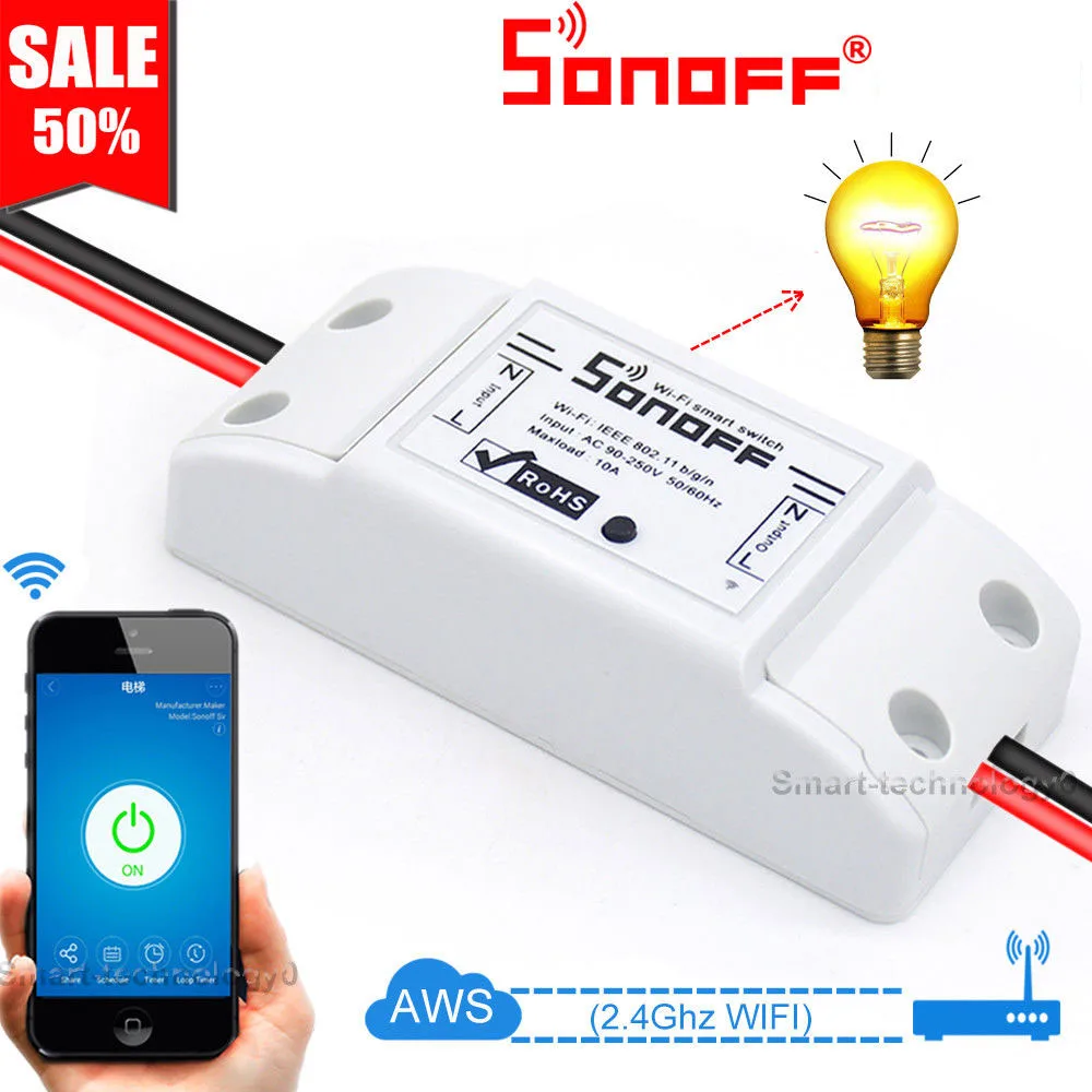

10pcs Sonoff Wifi Switch Wireless Remote Control Home Automation Smart Home Automation Module Controller Work with Alexa HWC