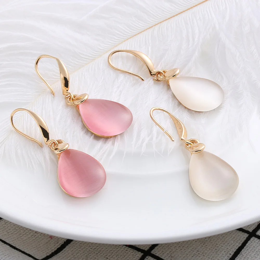 

1 Pair High Quality Gold Color Waterdrop-Shape Drop Earrings Opal Rose Crystal Earrings Women Fine Jewelry Wholesale