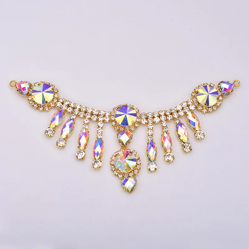60X155mmGold AB JUNAO 45*140 мм Пришивные розы AB Цветок стеклянные стразы на цепочке бикини со стразами Коннектор с плоской задней частью Золотая Аппликация с кристаллами - Цвет: 60X155mmGold AB