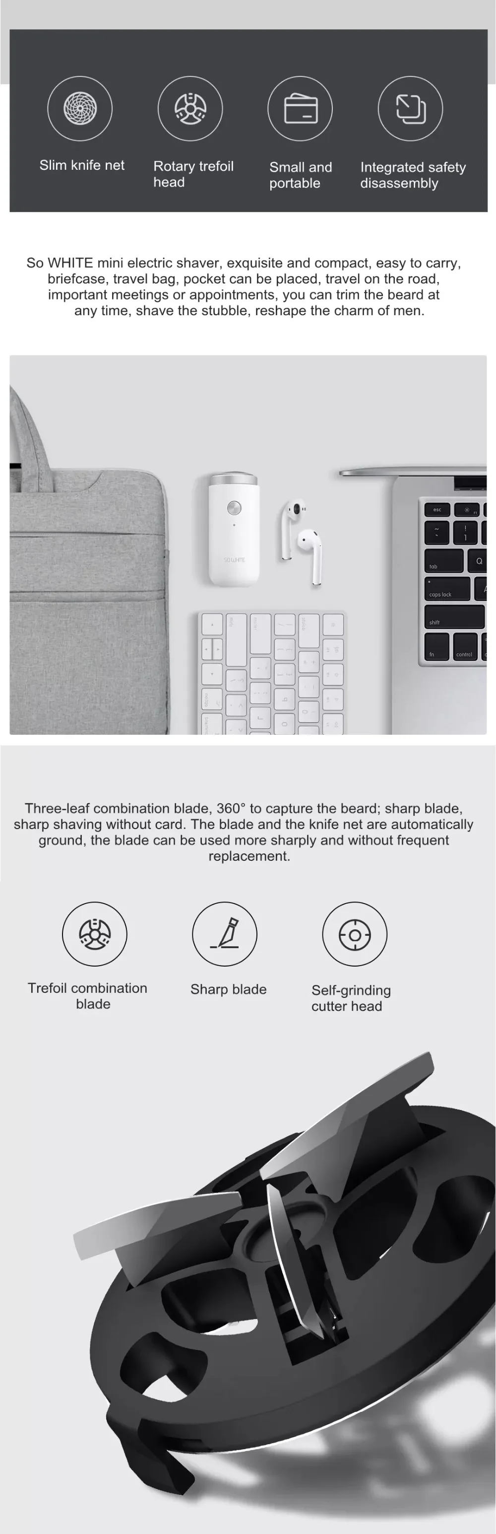 Xiaomi mijia So White IPX5 Водонепроницаемая мини Портативная электробритва Мужская бритва USB зарядка Влажная и сухая ручная глубокое бритье бороды