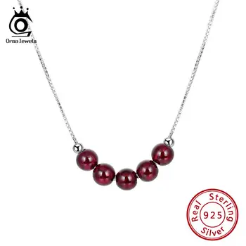 

ORSA JEWELS Silver Necklaces 925 Red Natural Stone Garnet Beads Necklace For Women Sterling Silver Box Chain Jewelry Gift OSN155