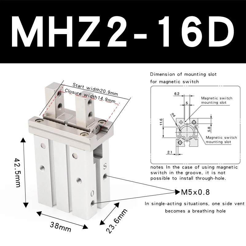 Pince pneumatique MHZ2, alésage de 16 mm, course de 6 mm