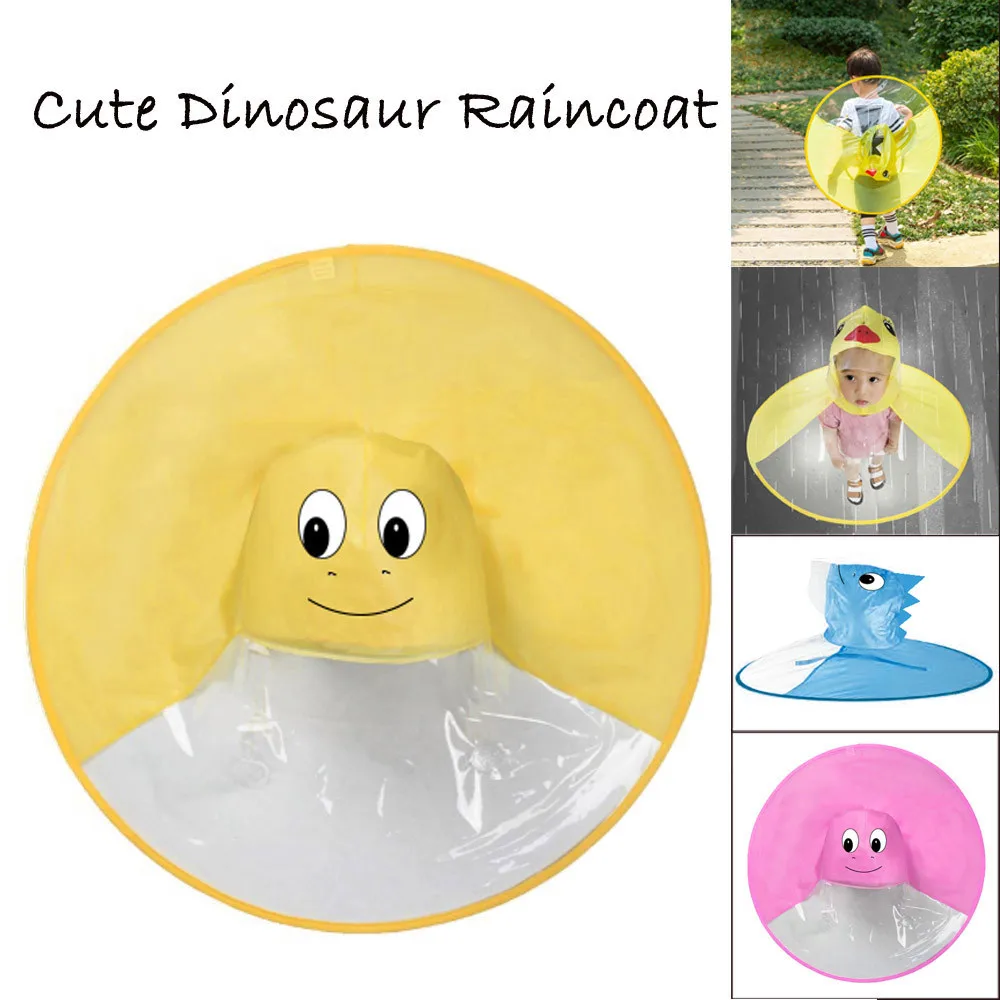 

Cute Raincoat Cartoon smile Kids Rain Coat UFO Children Umbrella Hat Magical Hands Free Tops Boys And Girls Windproof Poncho