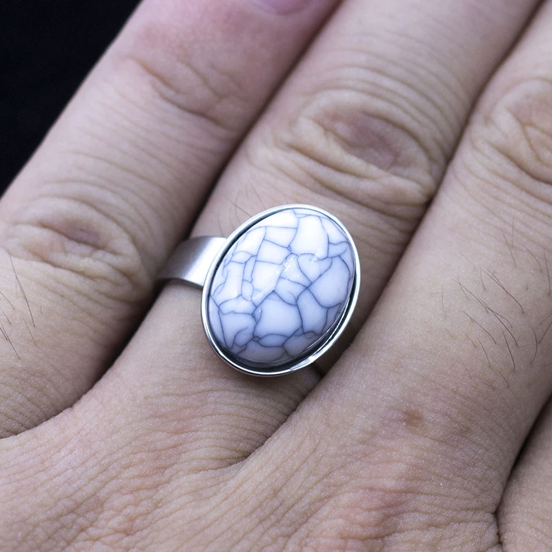 24 шт./партия Кольца из титановой нержавеющей стали, новые модные кольца для женщин, обручальное овальное кольцо с натуральным камнем для женщин