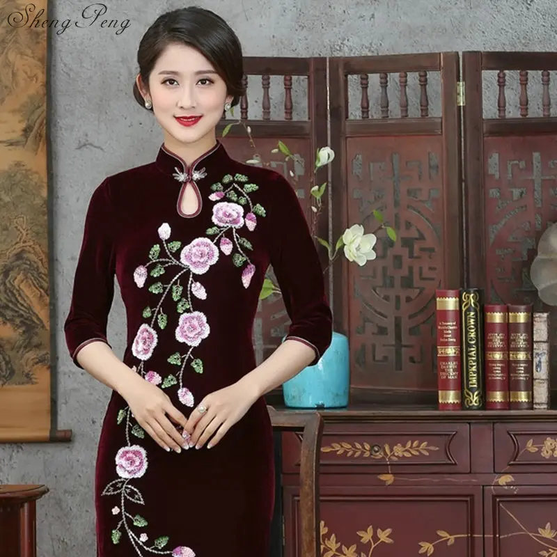 2018 бархат мама Винтаж Cheongsam Дизайн Свадебные платья современные Qipao Традиционный китайский восточные платья платье с вышивкой Q283