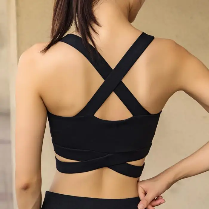 Дамы Фитнес Бюстгальтер пересечение ремешками ударопрочный Быстросохнущий урожай топ для упражнений FK88