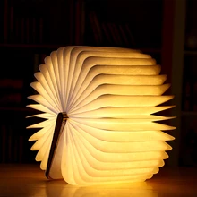 LED Night Light Folding Book Lamp USB Port Rechargeable Wooden Magnet Cover Home Table Desk Decor Lamp White/WarmWhite IY303171