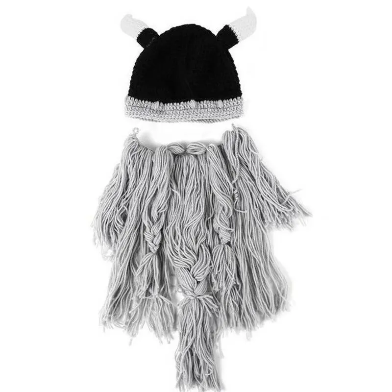 Мужская шапка Viking Beard вязаная крутая шапочка с рожком шапка для бороды веселые рождественские подарки забавная длинная шапка викинга ручной работы - Цвет: A