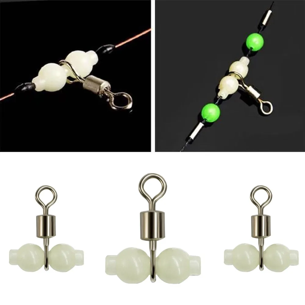 

High Quality Easy Catch 30pcs Luminous Cross Line Rolling Fishing Swivel 3 Way Fishing Pesca Line Connector Swivel Fishing Hook