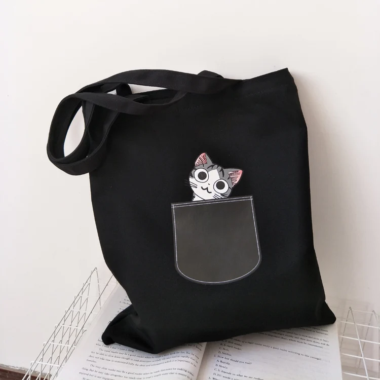 Холщовая Сумка-тоут для женщин, тканевая белая сумка через плечо с мультипликационным принтом, новая милая сумка для покупок с котом и собакой, Женская пляжная сумка-шоппер