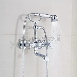 Полированная chrome ручной душ ванной кран Набор Ванная комната двойной Ручка смесители настенный wtf901