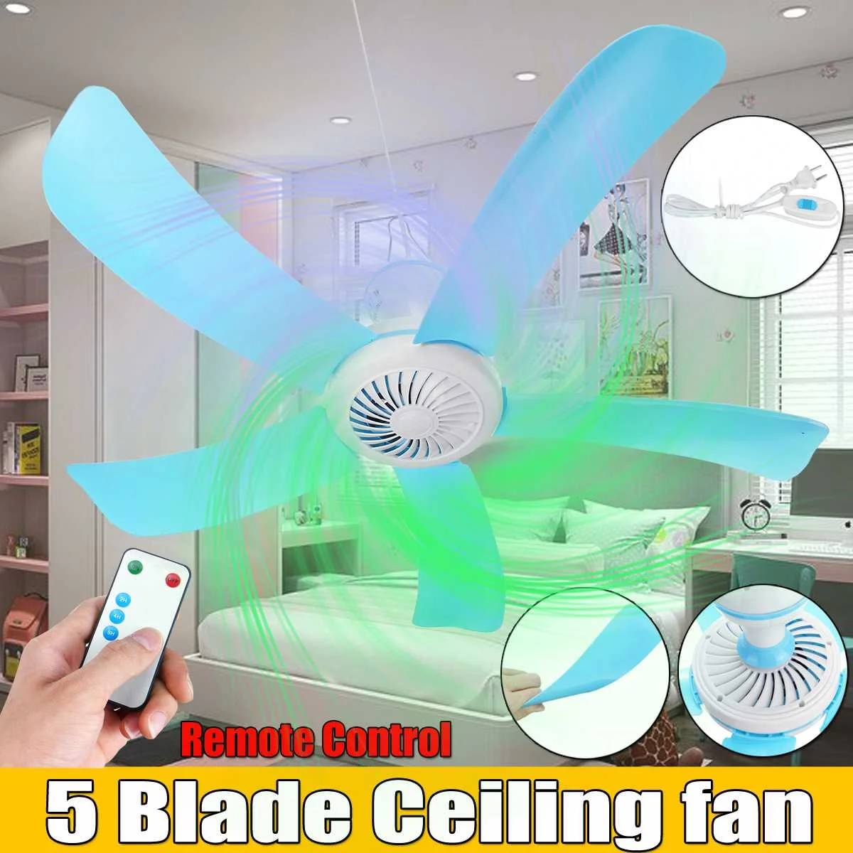 

Electric Energy Saving Ceiling Fan 71CM Anti-mosquito Hanging Fan Air Conditioner Cooler with RC 3meter cord for Summer 5 Blades