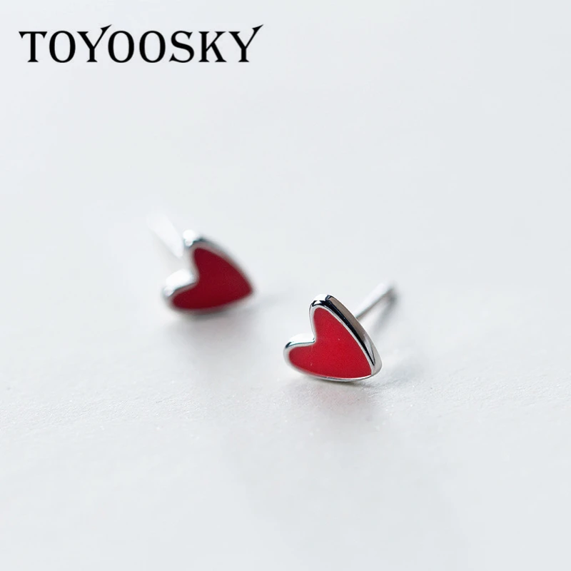 TOYOOSKY 925 серебро красный цвет сердце женские серьги гвоздики женские модные ювелирные изделия дружба подарок на год