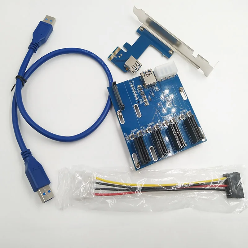 New PCIe 1 to 4 PCI Express 1X slots Riser Card Mini ITX to external 4