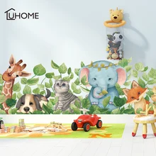 Милый мультяшный Кот, лиса, слон, милые животные, стикер на стену для детской комнаты, украшение на стену, детский сад, детская комната, домашний декор