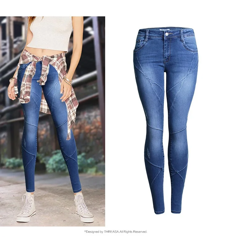 Woman jeans Slim spring Autumn jeans Mid waist Crease Pencil pants Skinny jeans Woman AM053