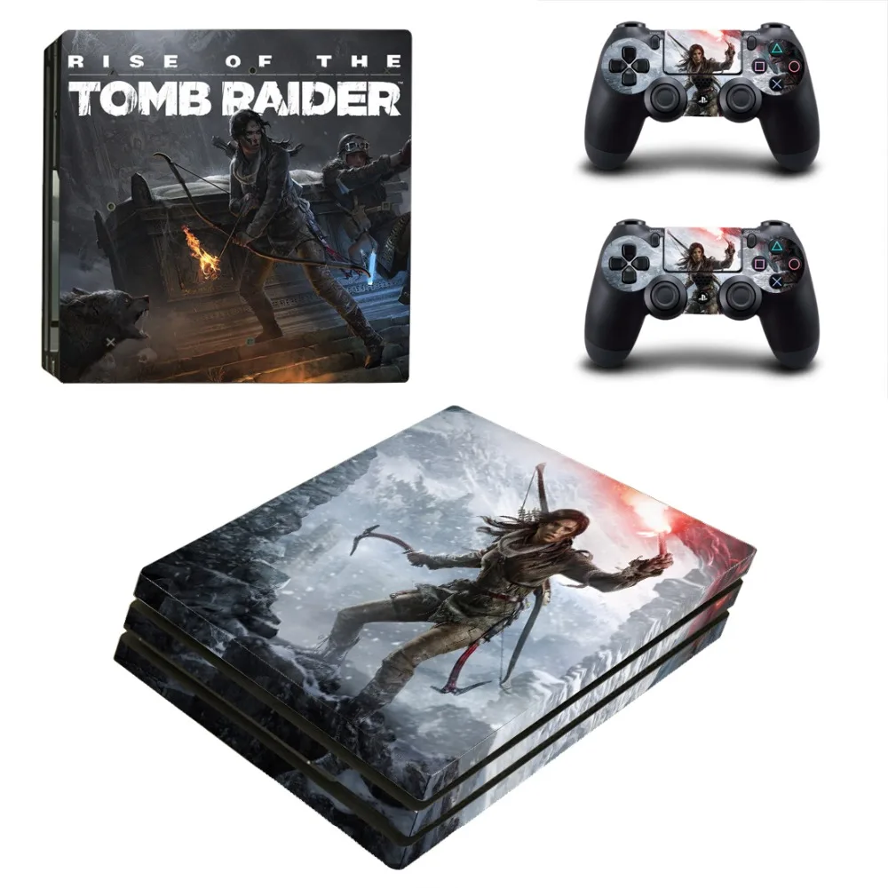 Наклейка Rise of the Tomb Raider PS4 Pro для консоли PlayStation 4 и 2 контроллера Виниловая наклейка