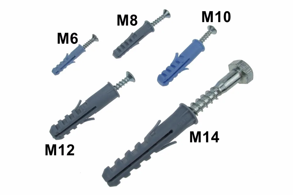 50 шт. m6 m8 m10 Пластик расширения стены Вилки дюбели с Сталь винт комплект
