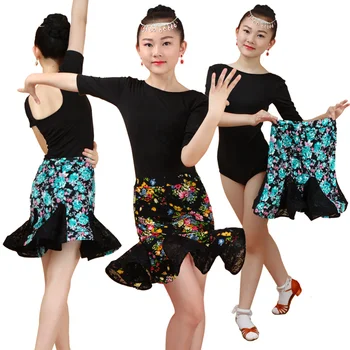 

2017new Children Chiffon lace latin dance dress Lading Dance dress 2colors latin dance dress for girls dance womens latin dress