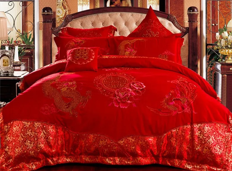 Chinese traditional wedding bedding set king size luxury