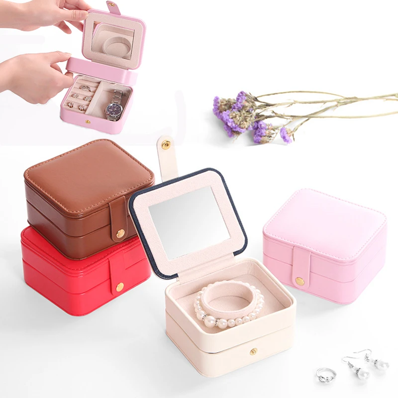 

Kpop Square Double Layer PU Leather jewelry Box Ring Earing Packing Fit travel Storage Carrying Case Jewelry Wedding Gift Z234