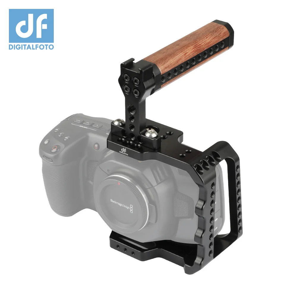 

BMPCC 4K Cage rig with mini magic wooden grip for Blackmagic Design Pocket Cinema DSLR Camera mounting monitor microphone