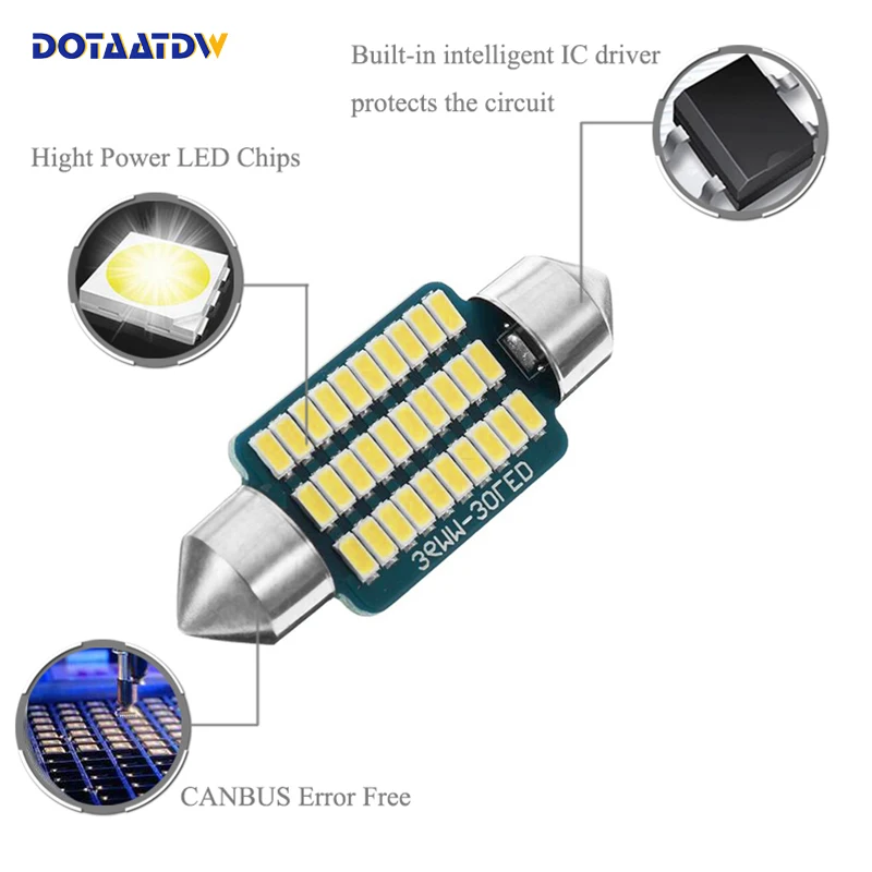 10x C5W Светодиодные Лампы Canbus 31 мм 36 39 41 гирлянда с чипами Cree авто Купол Лампа