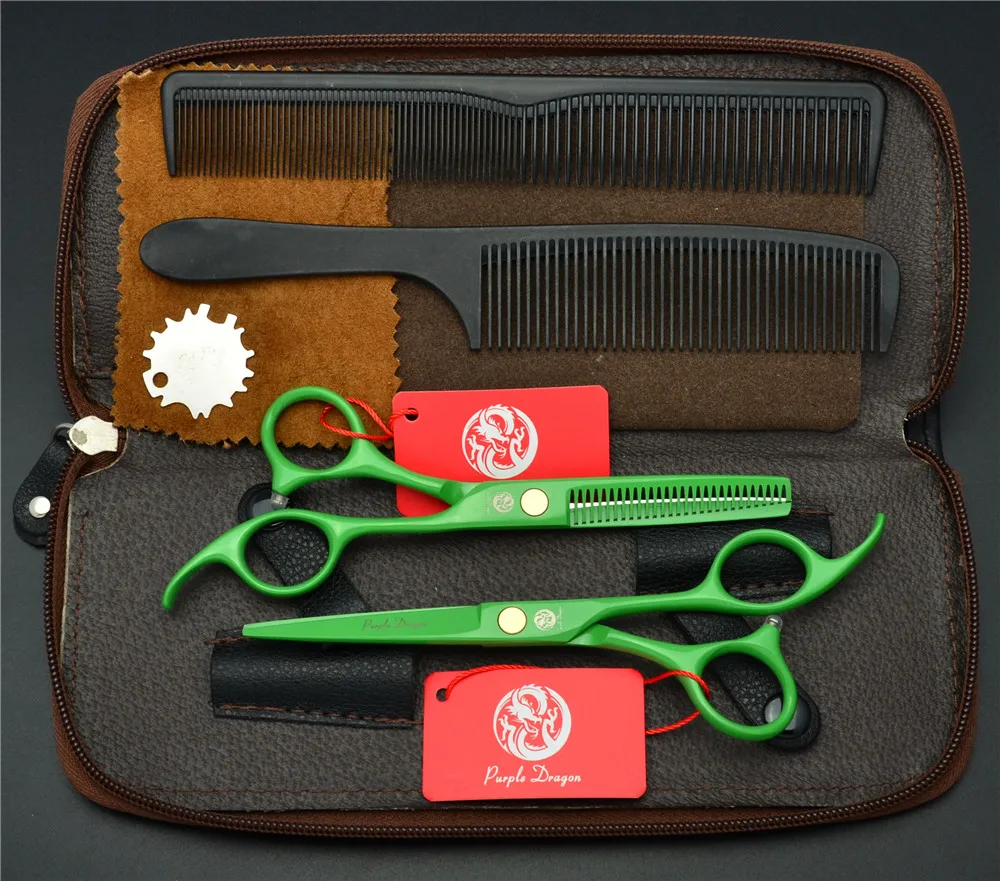 

4Pcs/Set 5.5'' Green 440C Professional Human Hair Scissors Hairdressing Combs +Cutting +Thinning Shears Hair Styling Tools Z1023