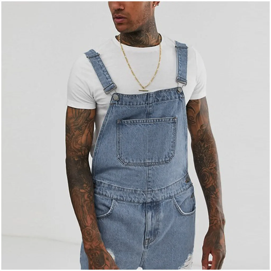 2019 New Mens Hole Hip Hop Ripped Short Jeans Jumpsuits Distressed Denim Overalls Knee Length Suspender Cowboy Pants L0618 2019 New Mens Hole Hip Hop Ripped Short Jeans Jumpsuits Distressed Denim Overalls Knee Length Suspender Cowboy Pants L0618