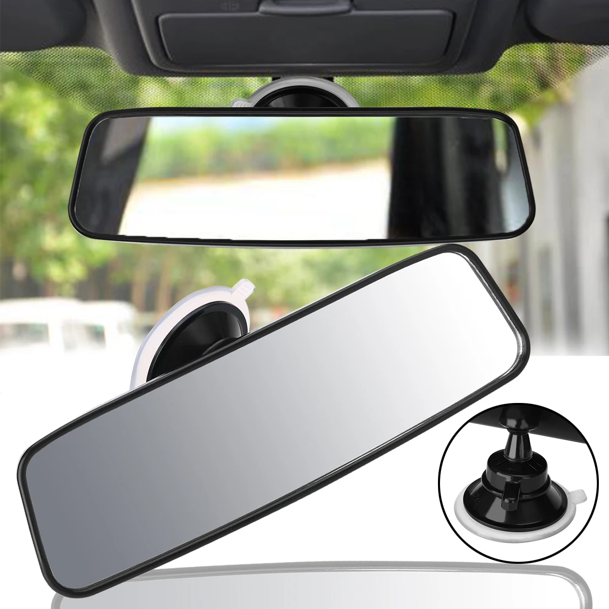 1pcs 20 x 6cm Interior Rear View Mirror Car Truck Wide Flat Interior Rear View Rearview Mirror with Suction Cup