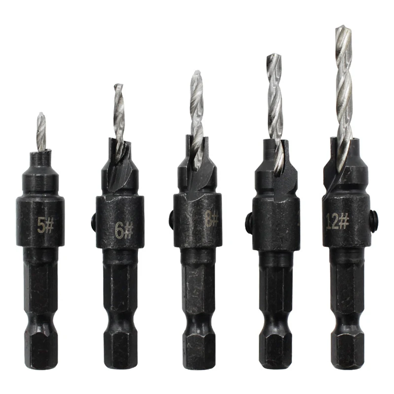 Hex Shank Drill Bits Woodworking Hole Opener Set Screw Tool Carpenter Countersink Bit Reaming Drill #5 #6 #10 #13 #16 1/4 6.35mm