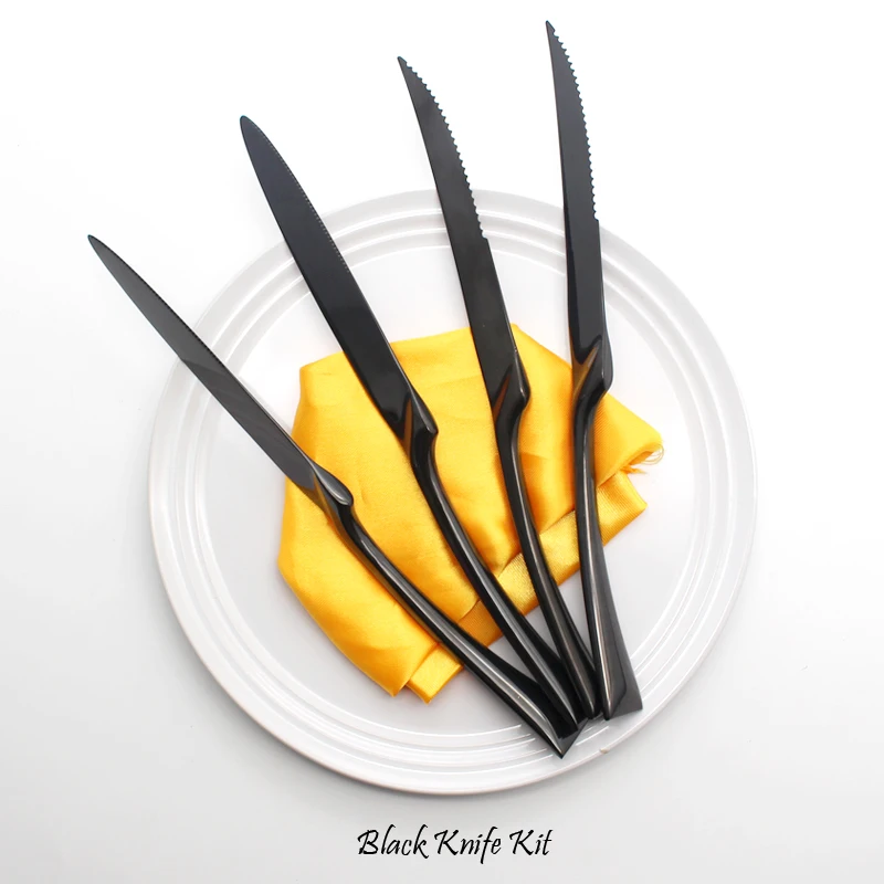 Download 2pcs/lot Stainless Steel Black Dinner Knife Sets Coating Color Steak Knife Kits Tableware ...