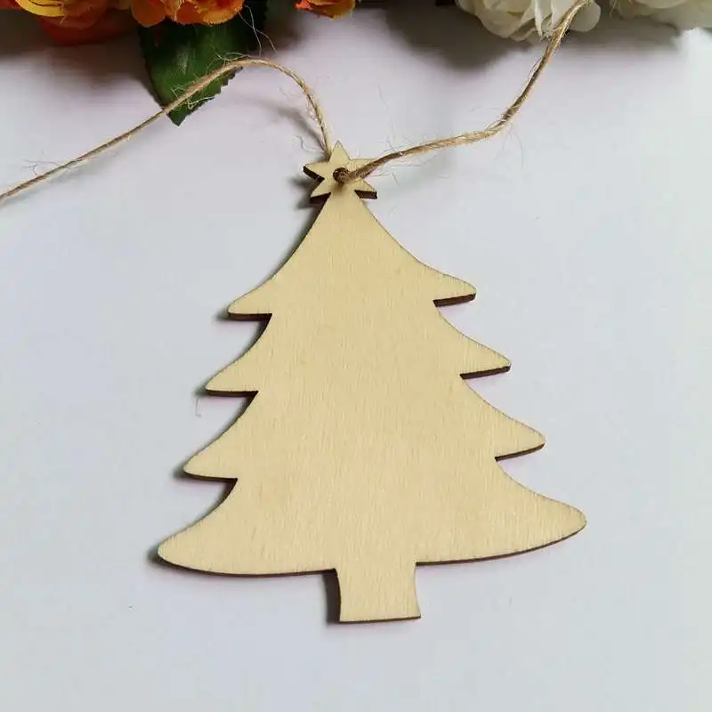 

5pcs Christma tree Embellishments with String Christmas Decoration buttons Pendant Craft Wood Button Christmas Supplies
