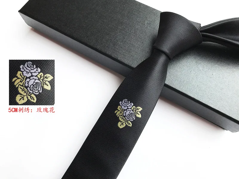 Высококлассный тощий галстук с розами, 5 см, вышивка, дизайн, Корейская Магнолия, вышивка, галстук, молодежная мода
