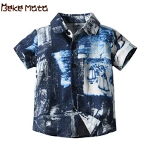 Рубашки для маленьких мальчиков г. Летние пляжные рубашки для мальчиков с чернильным принтом, топы для малышей с короткими рукавами, Повседневная Праздничная стильная детская одежда От 1 до 5 лет