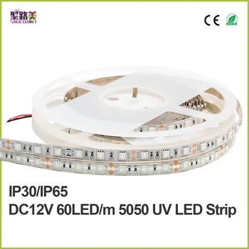 

5M/lot DC12V 5050 SMD 60leds/m Ultraviolet led strip,395nm Purple 300leds LED Flex Strip Light white / black PCB IP30NP/ IP65 WP