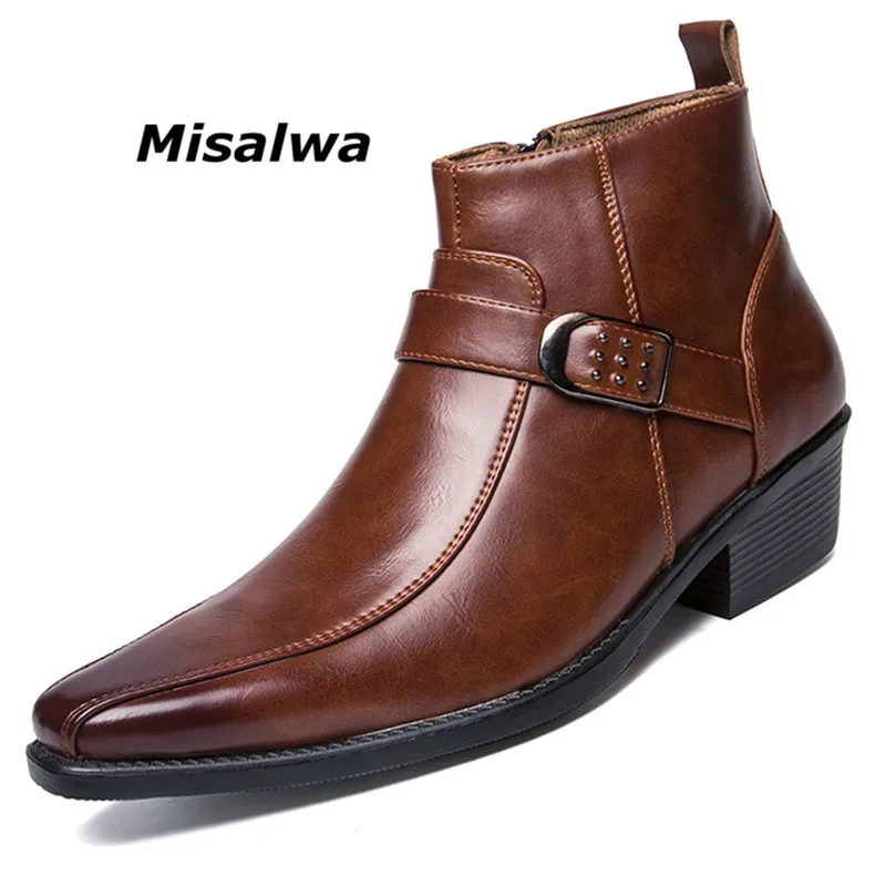 Misalwa Men's Dress Ankle Zip Leather Boots 2019 Autumn British Retro Men Motorcycle Boots Casual Shoes Black Buckle Zapatillas Misalwa Men's Dress Ankle Zip Leather Boots 2019 Autumn British Retro Men Motorcycle Boots Casual Shoes Black Buckle Zapatillas