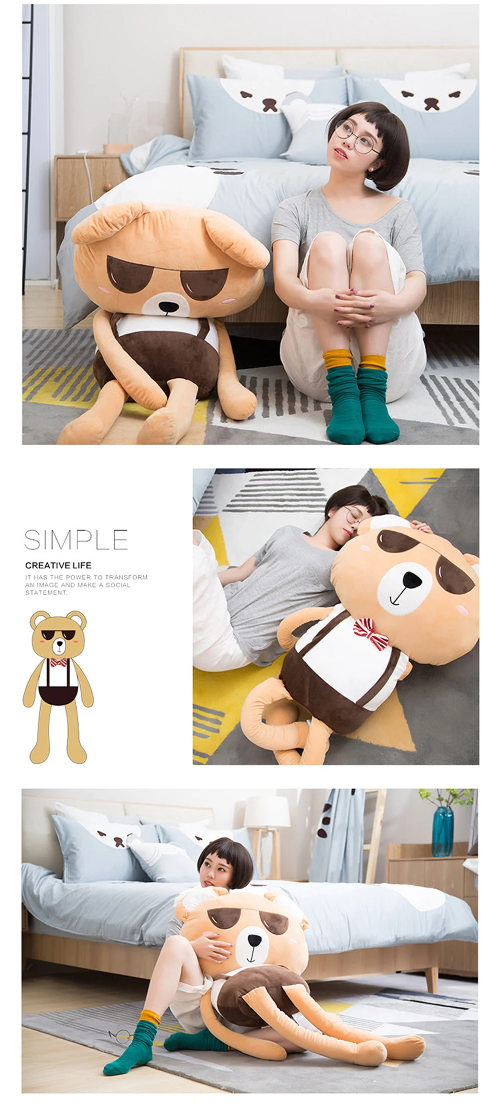 Fancytrader Big Creative Funny Sleeping Pillow Doll Soft Long Animals Fox Bear Cat Toys 150cm Nice Gifts11