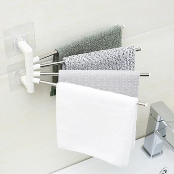 

1Pc Stainless Steel Suction Cup Towel Bar Rotating Towel Rack Bathroom Kitchen Wall-mounted Towel Rack Holder Hardware Accessory