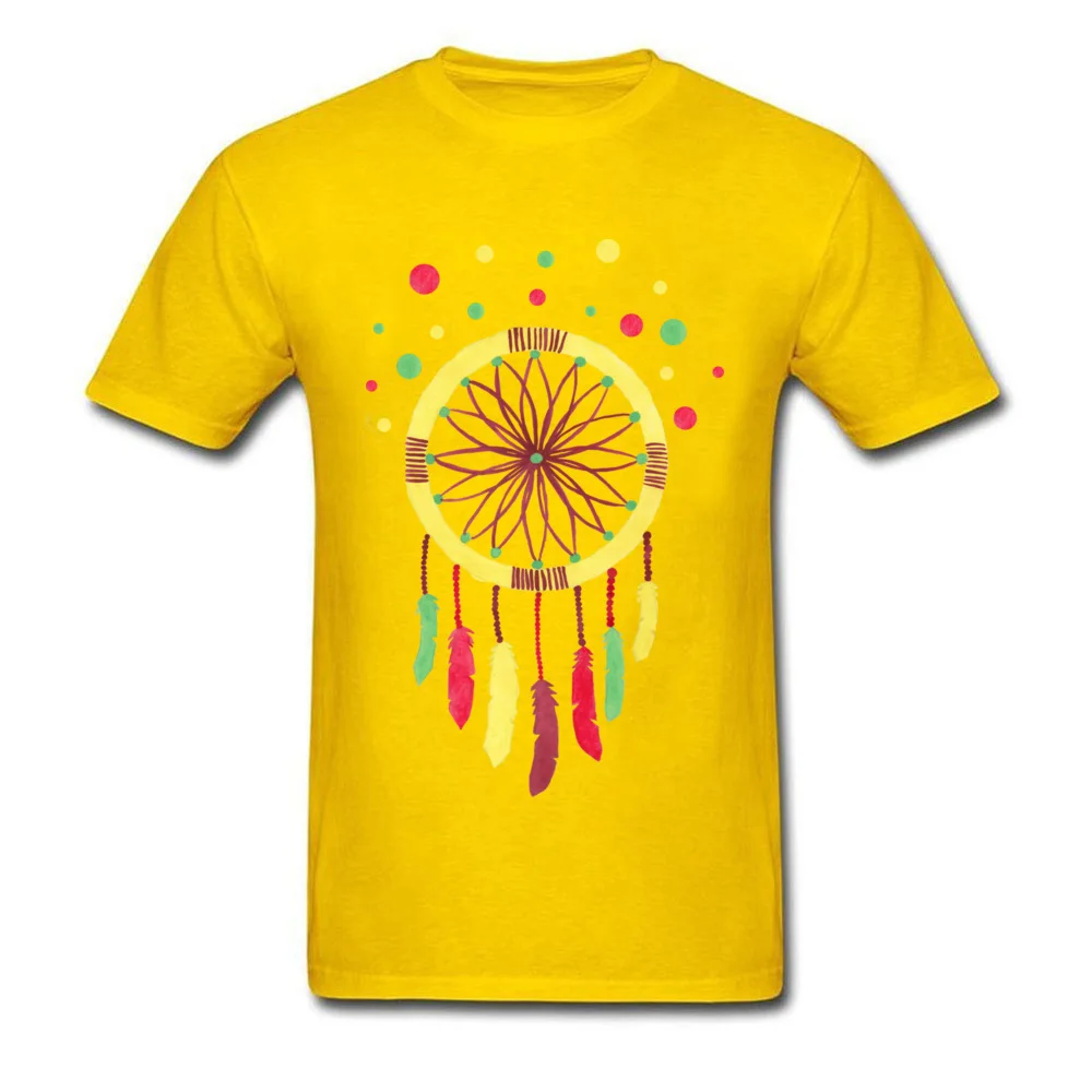 Rainbow Dreamcatcher T-Shirt for Men Casual Summer Tops Tees Short Sleeve Hot Sale Custom Tee-Shirts O Neck 100% Cotton Rainbow Dreamcatcher yellow