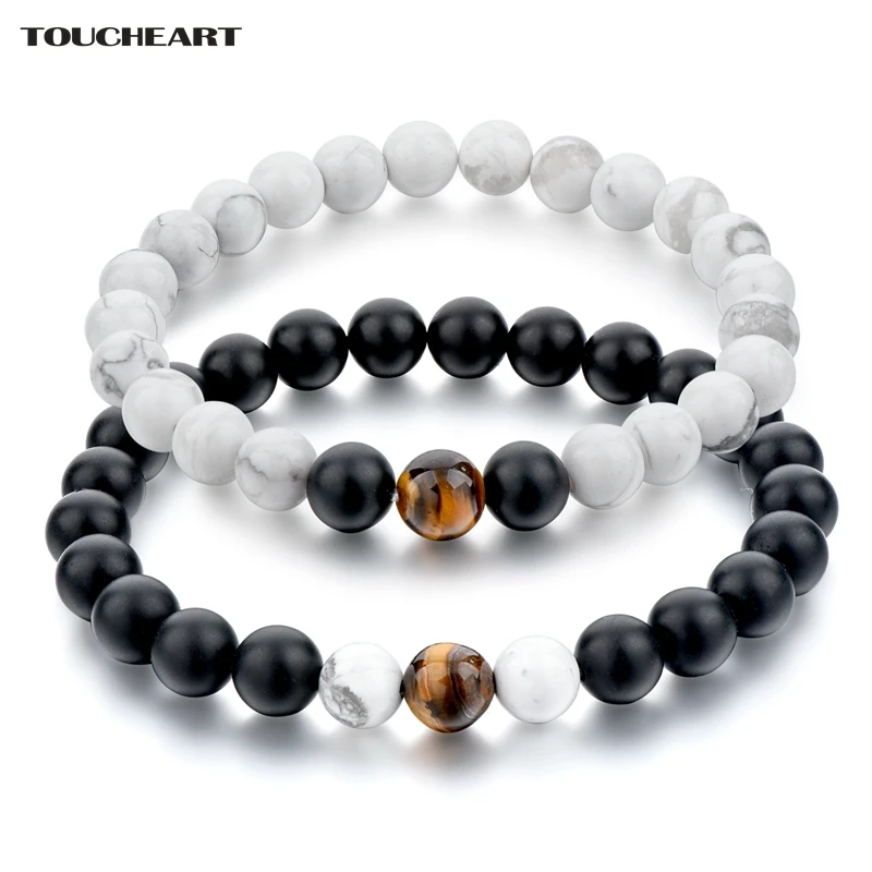 

TOUCHEART Vintage Natural White&Black Stone Bracelets & Bangles For Women Tiger Eye Beads Lovers Mens Jewelry Bracelet SBR160308