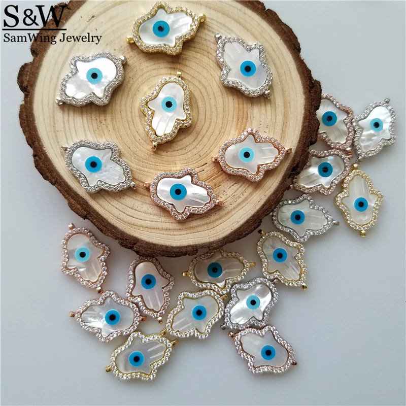 5pcs /lot Antique Hamsa Hand Eye Fatima Hand Charms Mop Pendants For