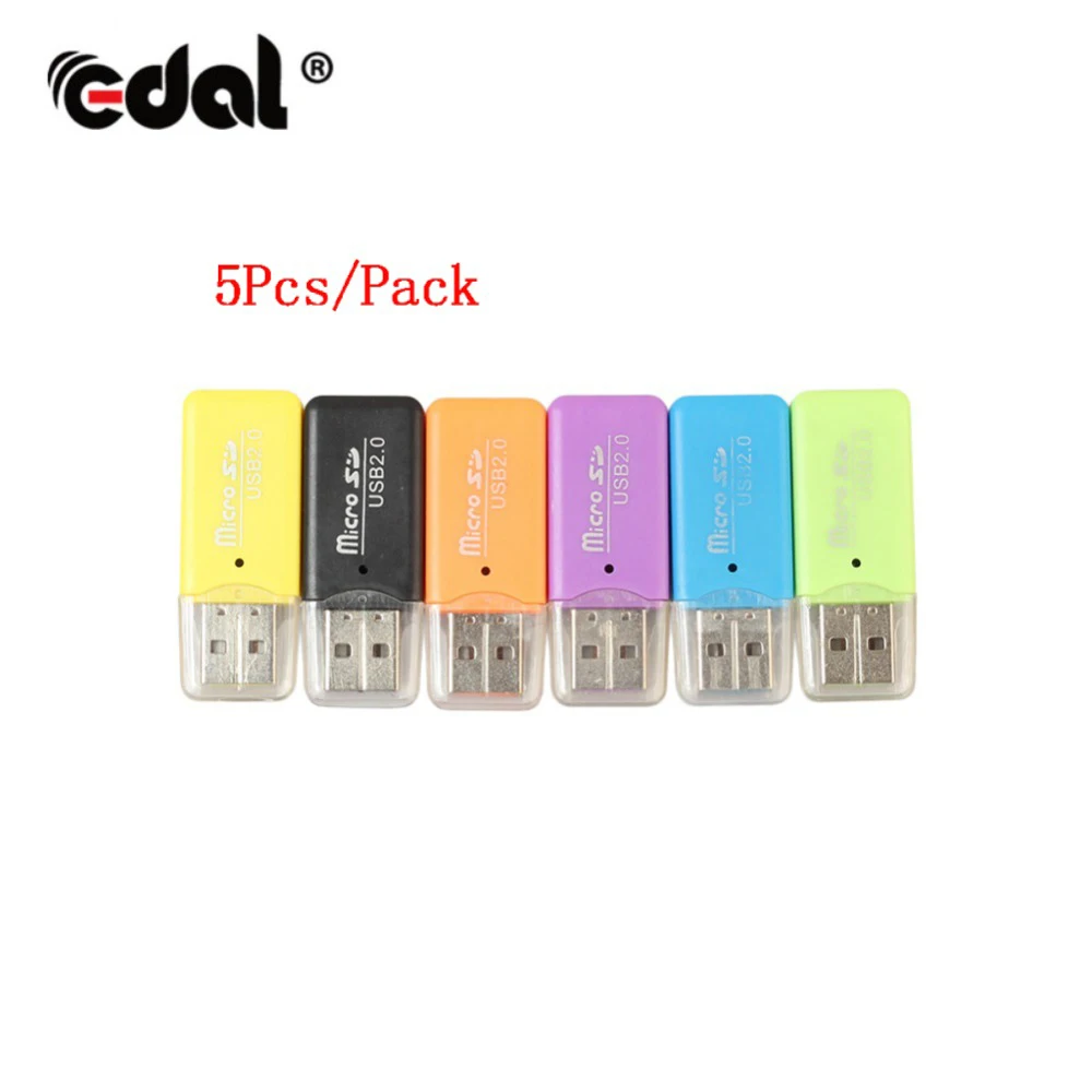 5 шт./упак. Mini USB 2,0 кардридер для Micro SD карты TF адаптер Plug and Play для планшетных ПК случайный цвет