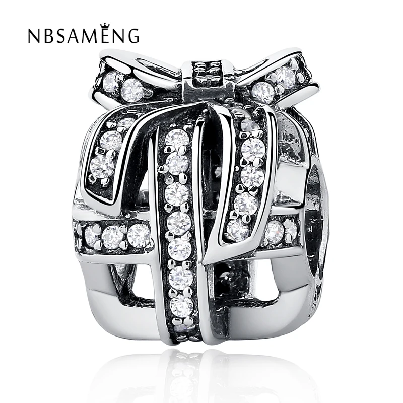 

Authentic 100% 925 Sterling Silver Al Wrapped Up in Silver Openwork Gift Box Fit Pandora Bracelets & Bangles DIY Beads Charms