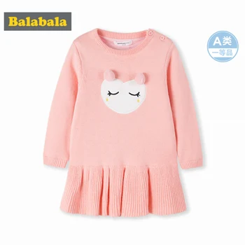 

Balabala Baby Girl 100% Cotton Lined Sweater Dress Snap Closure at Shoulder for Winter Newborn Baby Sweater + Flared Knit